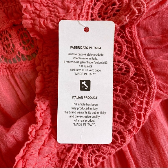 VERO MODA Sz S Off Shoulder Coral Cotton Crinkle Mini Dress - Picture 9 of 16